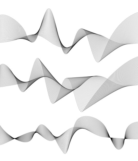 Éléments de conception Vague de nombreuses lignes grises Bandes ondulées abstraites sur fond blanc isolé Dessin au trait créatif Illustration vectorielle EPS 10 Vagues brillantes colorées avec des lignes créées à l'aide de l'outil de fusion