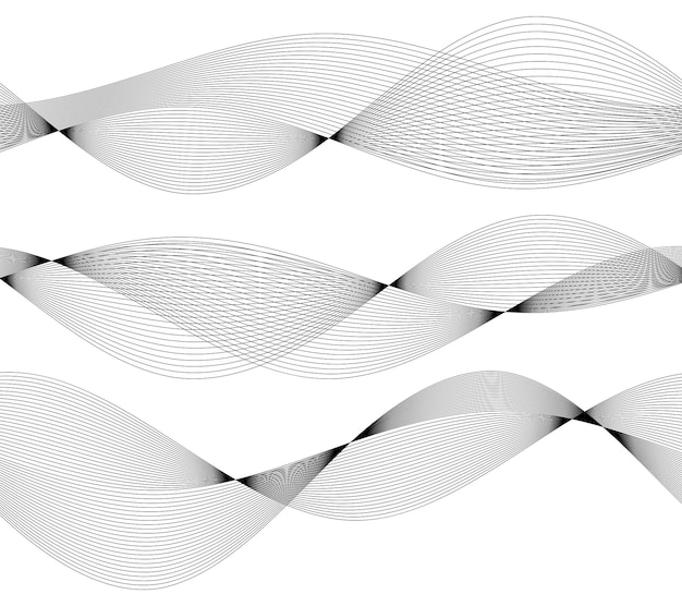 Éléments de conception Vague de nombreuses lignes grises Bandes ondulées abstraites sur fond blanc isolé Dessin au trait créatif