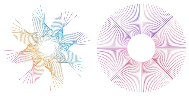 Vecteur Éléments de conception vague de nombreuses lignes violettes anneau de cercle bandes ondulées verticales abstraites sur blanc