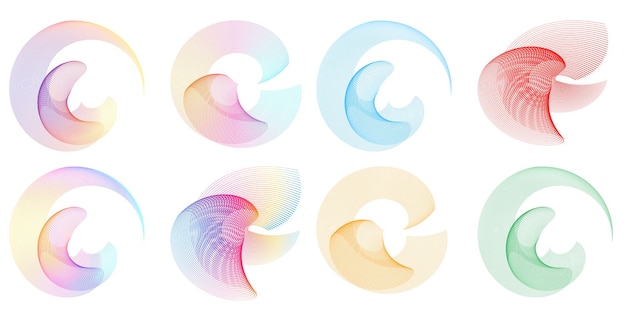 Éléments De Conception Vague De Nombreuses Lignes Violettes Anneau De Cercle Bandes Ondulées Verticales Abstraites Sur Fond Blanc Isolé Illustration Vectorielle Eps 10 Vagues Colorées Avec Des Lignes Créées à L'aide De L'outil De Fusion