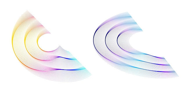 Éléments de conception Vague de nombreuses lignes violettes anneau de cercle Bandes ondulées verticales abstraites sur fond blanc isolé Illustration vectorielle EPS 10 Vagues colorées avec des lignes créées à l'aide de l'outil de fusion
