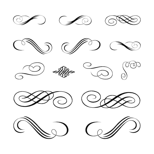 Éléments de conception vectorielle vintage calligraphiques et décorations de page et ensemble de tourbillons dessinés à la main