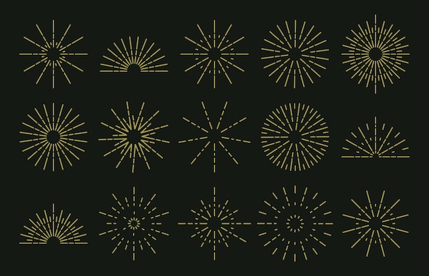 Éléments De Contour De Lumière Sunburst Lumière Du Soleil Doodle Icônes Ensemble D'illustration De Symboles Vectoriels Plats