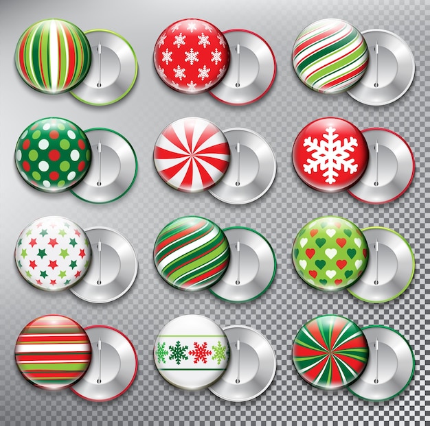 Éléments De Décoration De Collection De Badges De Bouton De Noël Pour Cartes De Vœux Isolés Sur Le Panneau Blanc