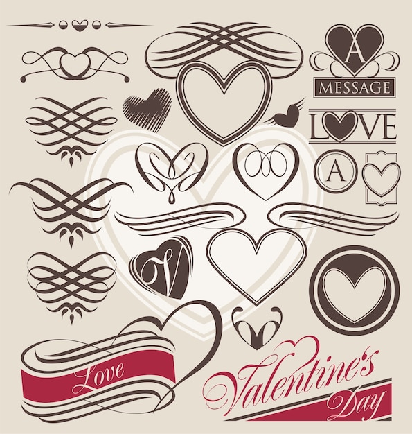 Vecteur Éléments de design calligraphique de coeur pour la saint-valentin