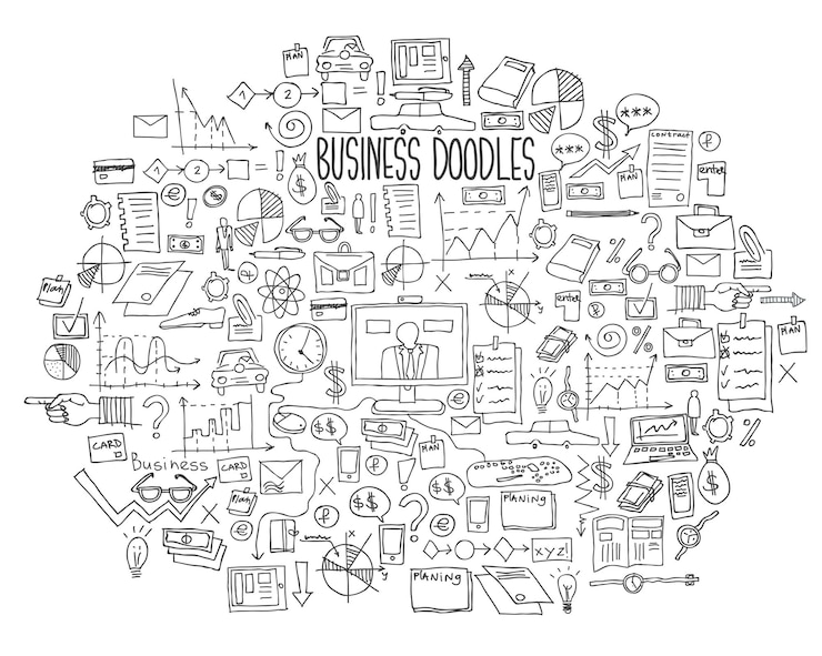 Vecteur éléments de dessin à la main doodle résultats d'analyse de finance d'entreprise bancaire