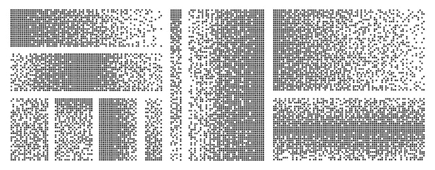 Éléments dispersés Des carrés pixelés Destruction sur des fragments Dispersion noire plate Éléments de désintégration de pixels Arrières-plans collecte de vecteurs racy