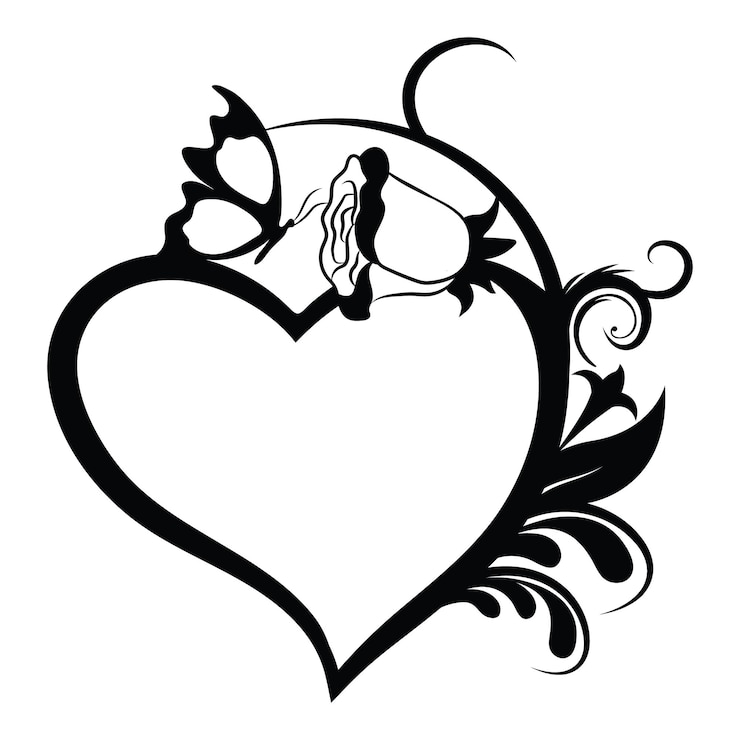 Vecteur éléments de doodle coeur floral rétro papillon.