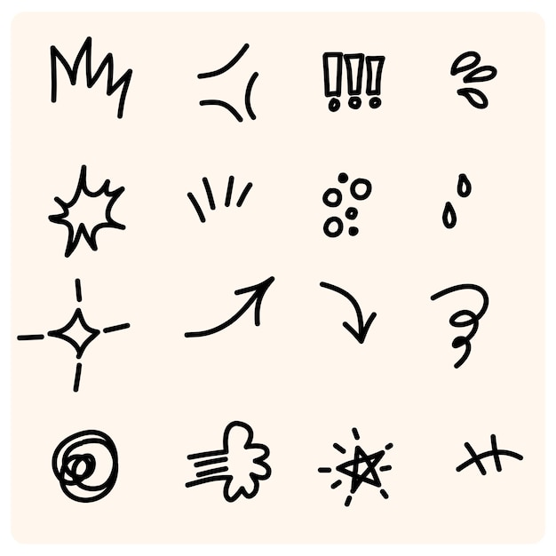 Éléments d'ensemble dessinés à la main flèches abstraites rubans cœurs étoiles couronnes et autres éléments à la main