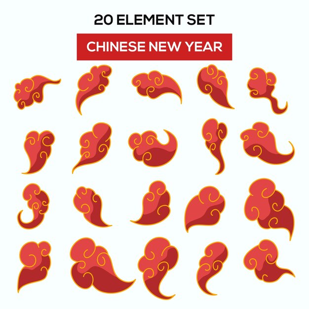 Vecteur les éléments de l'ensemble d'illustrations du nouvel an chinois