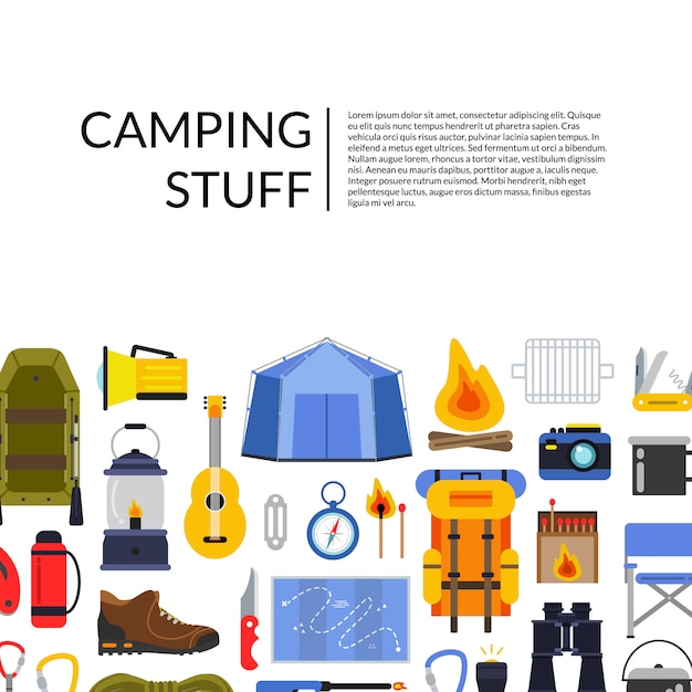 Éléments De Fond De Vecteur Style Plat Camping Illustration Avec La Place Pour Le Texte