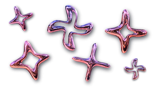 Éléments en forme d'étoile 3D en couleurs rose et pourpre illustration vectorielle moderne et abstraite