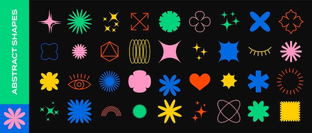 Éléments de forme géométrique abstrait graphique design minimal motif de patch vectoriel Éléments de forme géométrique cercle étoile et triangle lignes figures et icônes abstraites d'art minimal