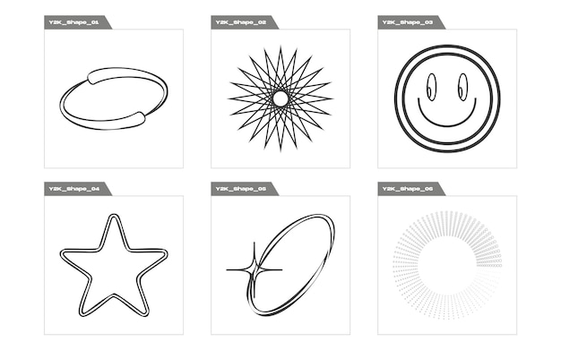 Éléments futuristes rétro pour la conception Grande collection de symboles géométriques graphiques abstraits Pour les T-shirts modernes conçus