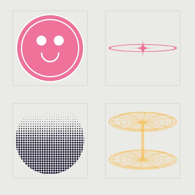 Éléments futuristes rétro pour la conception Ornements graphiques futuristes rétro Objets dans le style y2k