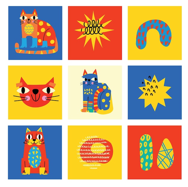 Éléments graphiques abstraits définis dans un style minimal à la mode Gattois dessinés à la main, taches, courbes