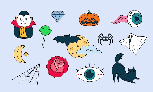 Éléments Graphiques Pour Le Vecteur De Doodle Halloween. Joyeux Fond De Carte Halloween