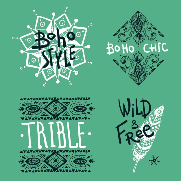 Éléments Graphiques De Style Boho Belle Illustration Dessinée à La Main Trible Motif Nature Pour Votre Conception