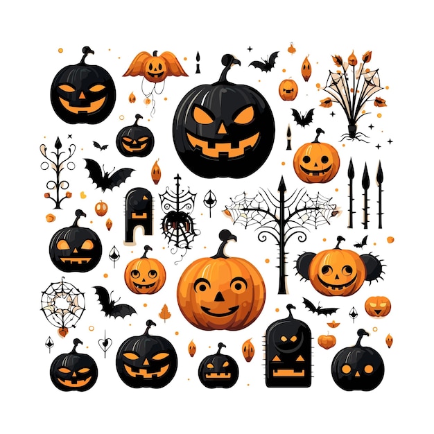 Éléments D'halloween Design Plat Vecteur Dessin Animé Simple