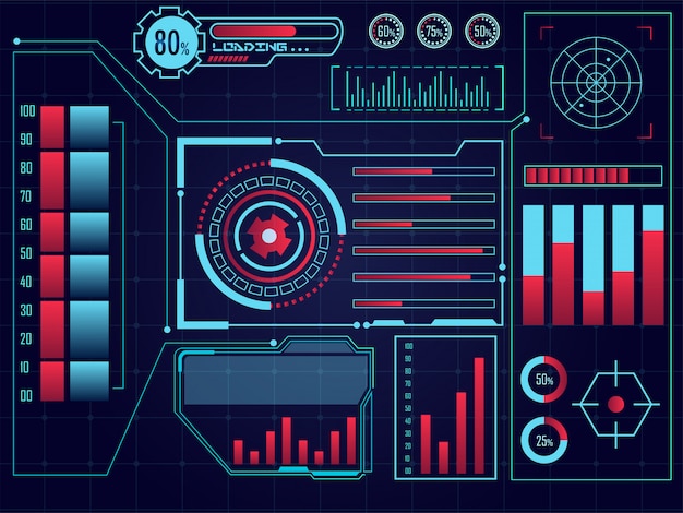 Éléments De Hud Futuristes, Mise En Page Infographique Uh Hud Avec Graphiques Statistiques Pour Les Entreprises.