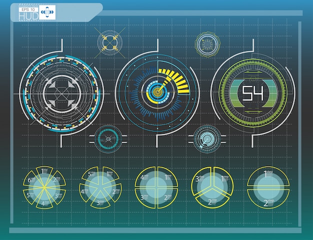 Vecteur Éléments de hud, graphique illustration vectorielle éléments d'affichage tête haute pour le web.