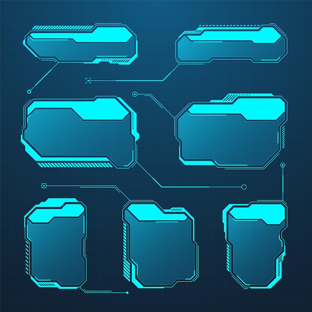 Éléments hud ou ui futuristes bleus interface utilisateur scifi zones de texte légendes cadres de message d'avertissement