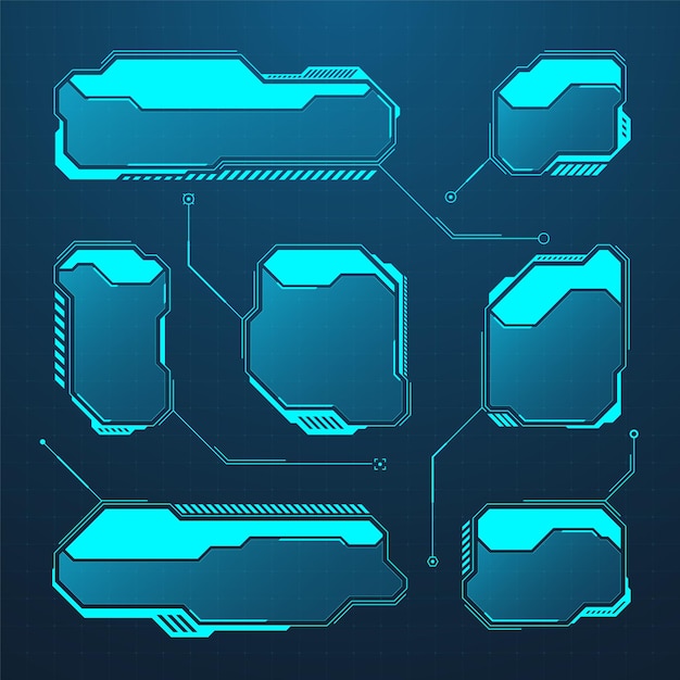 Éléments hud ou ui futuristes bleus interface utilisateur scifi zones de texte légendes cadres de message d'avertissement