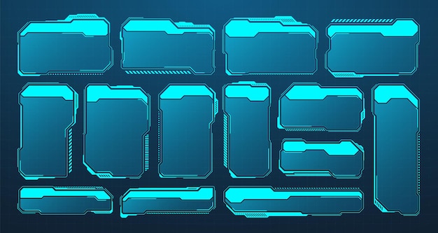 Éléments hud ou ui futuristes bleus interface utilisateur scifi zones de texte légendes cadres de message d'avertissement