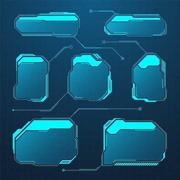 Éléments hud ou ui futuristes bleus interface utilisateur scifi zones de texte légendes cadres de message d'avertissement
