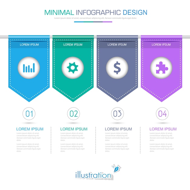 Éléments D'infographie De Drapeau Avec L'icône De L'entreprise Sur Le Processus D'arrière-plan En Couleur Ou Les étapes Et Les Diagrammes De Flux De Travail Des Options Conception Vectorielle Illustration Eps10