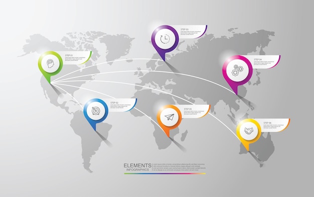 Éléments d'infographie d'entreprise de présentation avec six étapes