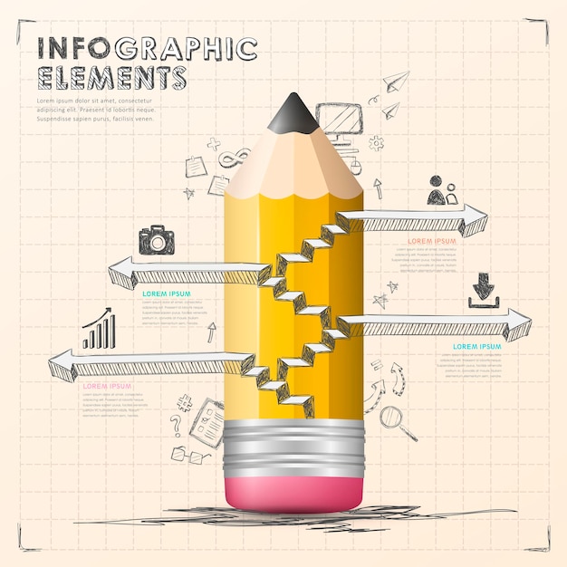 Éléments Infographiques D'escalier De Crayon De Style De Dessin à La Main