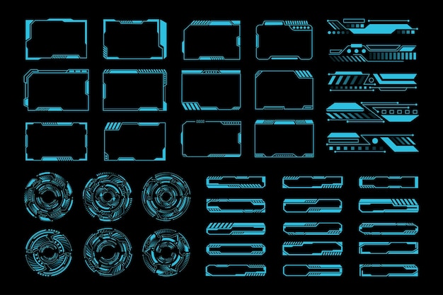 Éléments d'interface cyberpunk bleu néon Set de conception HUD futuriste
