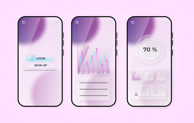Éléments d'interface graphique pour l'application mobile de finance avec le style Glassmorphism