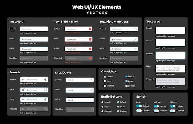 Vecteur Éléments d'interface utilisateur de conception web. éléments de conception ui ux pour le web et l'application. formulaires de conception à plat.