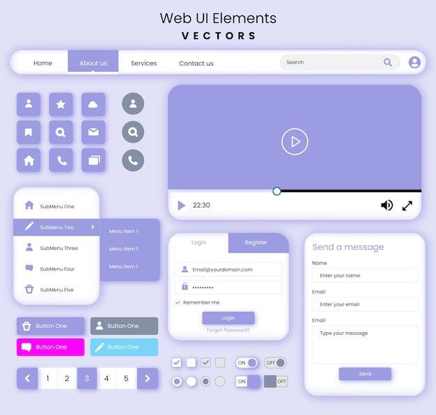 Vecteur les éléments de l'interface utilisateur pour les applications web et mobiles incluent les boutons radio, les cases à cocher, la saisie sur le terrain