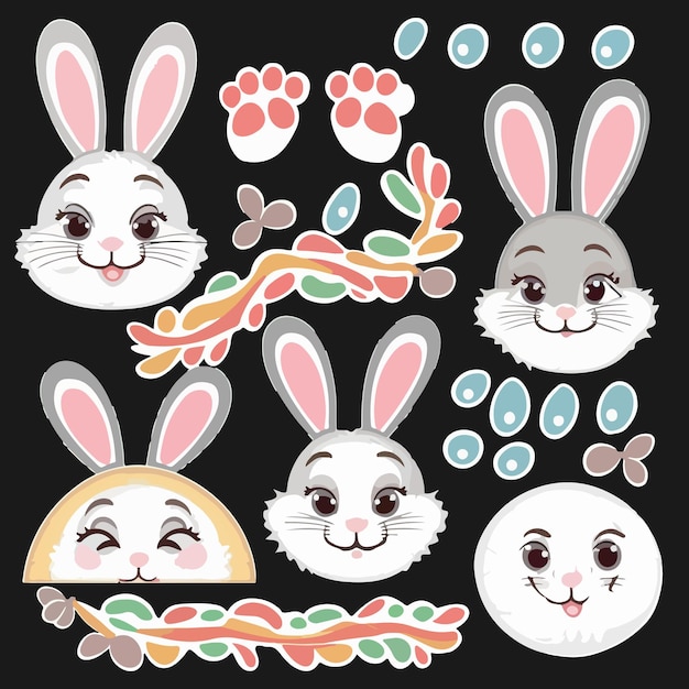 Éléments De Lapin Mignons Cliparts Set Vectoriel