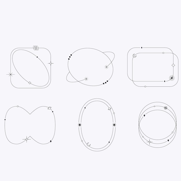 Éléments de ligne esthétiques minimalistes modernistes assortis de cadres linéaires à la mode avec des étoiles, des cadres en arc géo