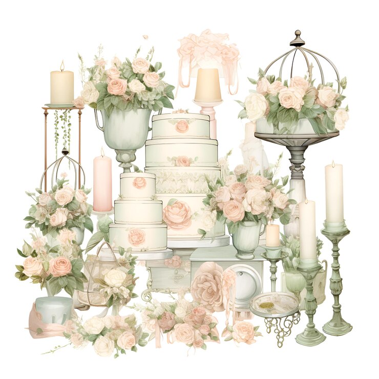 Vecteur éléments de mariage de fantaisie à l'aquarelle illustration vectorielle de clipart