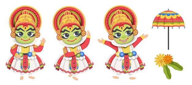 Éléments Mignons De Danseur Et De Parapluie Du Festival Kathakali D'onam