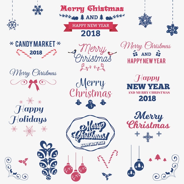 Éléments de Noël, étiquettes et typographie