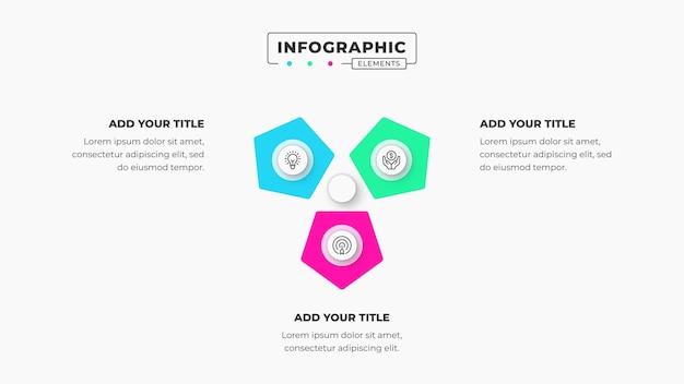 Vecteur Éléments de présentation d'infographies d'affaires créatives avec 3 étapes ou options