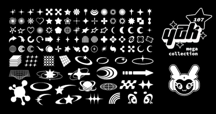 Vecteur éléments rétro-futuristes y2k pour la conception mega collection de formes géométriques graphiques abstraites