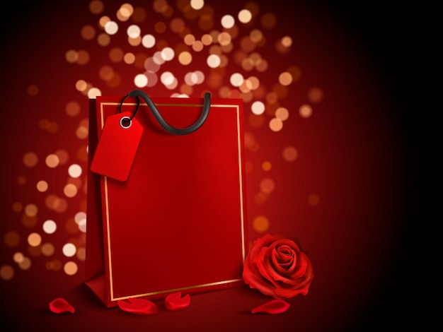 Éléments De La Saint-valentin, Sac En Papier Rouge Avec étiquette Et Roses