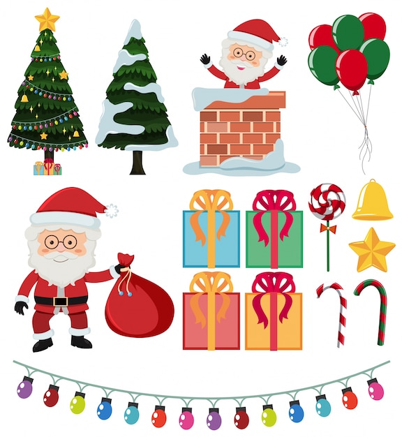 Éléments de Santa et de Noël sur fond blanc