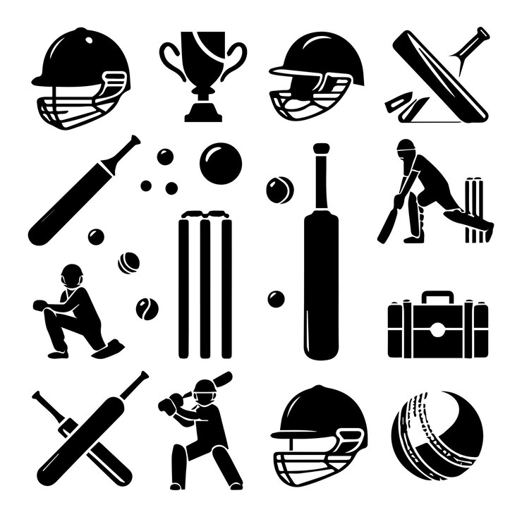Vecteur éléments de la silhouette du set de cricket