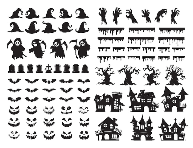 Éléments De Silhouette D'halloween. Vecteur D'esprit Fantôme Effrayant Pour La Décoration De Cartes D'halloween