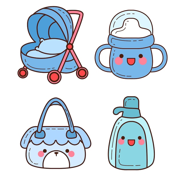 Éléments Simples De La Douche Pour Bébés Collection De Dessins Animés Pour Bébés Set D'accessoires Pour Bébés Clip Art Pour Bébés