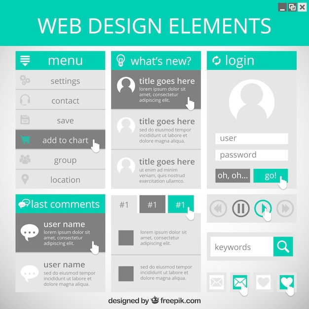 Vecteur Éléments de site web fixés dans des tons vert et gris