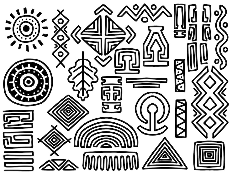 Vecteur éléments tribaux ethniques dessinés à la main dans un style coloré collection de formes d'art africain abstrait ensemble de décoration de doodle tribal formes ethniques aléatoires texture d'impression animale et dessinés à la main traditionnelle